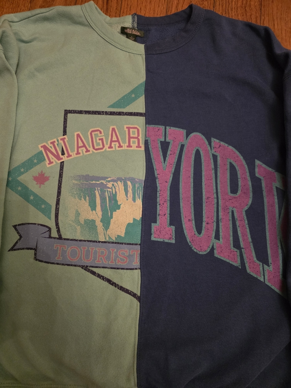 wild fable Two-Tone Mint Green and Navy Split Graphic Sweatshirt - Picture 2 of 5